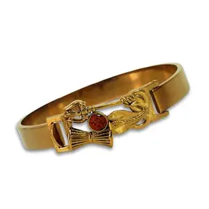 Japam Gold Plated Om Damroo Rudraksha Bracelet | Gold Plated | 5 Mukhi | Rudraksha Bracelet for Meditation and Prayer for Men & Women | Free Size, 8.5 Inches Long