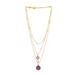 ACCESSHER Accesher Minimal Style Gold Plated Multi Layered Stackable Chains with Purple Enamelled Sunflower and Key Charms Pendant for Women and Girls