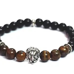 ASTROGHAR Tiger Eye Black Onyx Lion Head Lucky Charm Protection Crystal Bracelet For Men And Women
