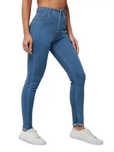 Dolce Crudo Women's Skinny High Rise Cropped Length Fringe Detailing Stretchable Denim Jeans (DOSS24DEN95-40-115-38, Blue, 38)