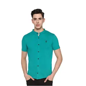 Urbano Fashion Men's Teal Green Cotton Polo Shirt with Mandarin Collar (poloshirt-tealgrn-l)