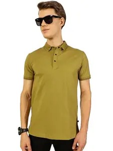 Thomas Scott Half Sleeves Solid Polo Tshirt for Men (TSMLPT812_Olive, L)