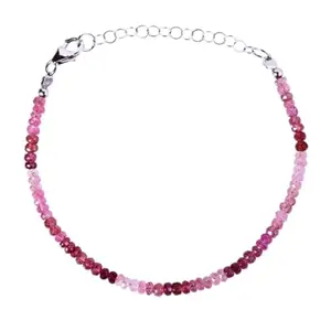 RRJEWELZ Shaded Pink Tourmaline Rondelle Beaded Bracelet – Faceted 3mm Pink Stones with Silver Lock – 7 Inch Adjustable link Bracelet for Men & Women|LCBR_RR_06093