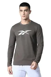 Reebok Men's 100% Cotton Casual T-Shirt | Pure Cotton Soft Breathable Regular Fit Full Sleeve Waffle Pullover | Round Neck Premium Tshirt