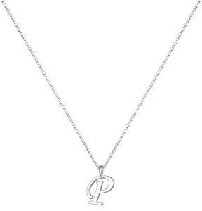 El Regalo Stainless Steel Name Initial Unisex Necklaces - Waterproof Initials Jewelry for Girls, Boys, Men, Women & Teens - Dainty Hypoallergenic Cursive Pendant Chain- Gifts for All Age (P)