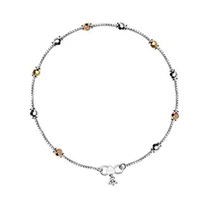 LeCalla 925 Sterling Silver BIS Hallmarked Two Tone Cut Bead Designer Anklets for Women and Girls