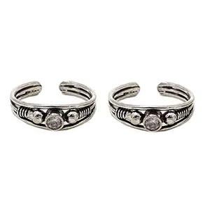 Sahiba Gems Small White Zircon 92.5 Sterling Silver Very Beautiful Antique Look Light Weight Toe Ring/Bichiya for Women Free Size 2 Piece