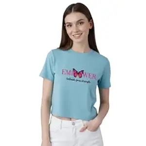 NAVRAAH Women Cotton Crop Top | Printed Empower | Regular Fit | Round Neck | Half Sleeve | Soft Breathable Cotton Casual & Everyday Wear Top