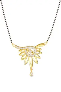 Amaal American Diamond Mangalsutra for women stylish 1gm gold mangal sutra short AD CZ Pendant Necklace design jewellery for women nallapusalu chains one gram 18 inch black beads chain golden -103