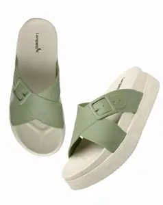 Longwalk Premium Women’s Wedges Sandals, Stylish Fashion Slipper with Cross Strap Design & Everyday Wear Green