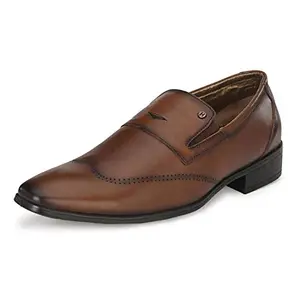 HITZ Men's Brown Leather Slip-On Semi-Formal Shoes - 10
