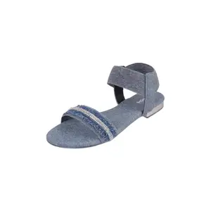 Mochi Women Blue Denim Beaded Slingback Casual Sandals UK/3 EU/36 (33-928)