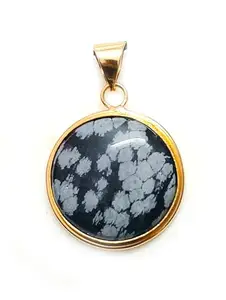 ASTROGHAR Natural Snow Flake Obsidian Crystals Golden Plated Pendant For Men And Women