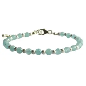 LKBEADS Aquamarine Bracelet with Silver Plated Clasp – 4-4.5mm Round Beads – Smooth Cut – 7 inch adjustable – Healing, Fashion, Gift, Spiritual, Yoga|LK_STACK_00828