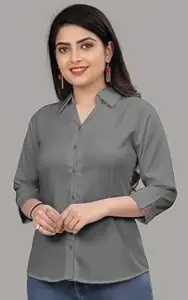 Formal Cotton Blend Shirt for Women with 3/4 Sleeve for Casual Wear