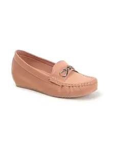 Carlton London Women Peach Comfortable Slip On Flat Loafer Ballet with Heels, for Party and Wedding, Casual and Formal Occasions (38)