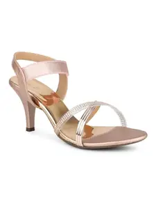 Inc.5 Women Rose Gold Embellished Slim Heeled Sandals