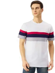 AM SWAN Premium Cotton Colourblock Printed Half Sleeve Crew Neck T-Shirts White