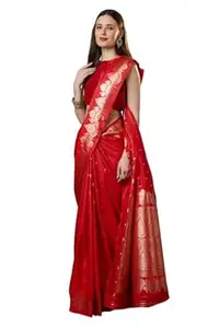GMIYA Women?s Soft Banarasi Silk Saree with Contrast Matching Blouse Piece | Classic Traditional Saree for Wedding and Festive Occasions