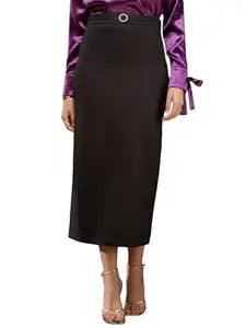 FableStreet Back Slit Pencil Skirt - Black (FSSK108BLAC-34)