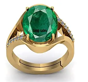 ANUJ SAlES ANUJ SALES 13.00 Ratti Certified Natural Emerald Panna Panchdhatu Adjustable Rashi Ratan Gold Plating Ring for Astrological Purpose Men & Women