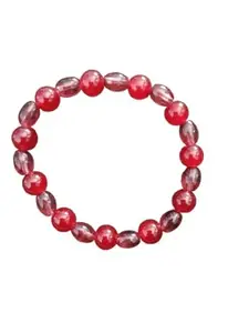Crackle Glass Beaded Stretch Bracelet, Blue and Clear Crystal Effect, 8mm Beads Bracelet under 50 (Red)