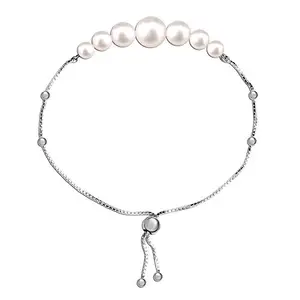 Amazon Brand - Nora Nico 925 Sterling Silver BIS Hallmarked Pearl Bracelet With Box Chain for Women (5mm,6mm,8mm,10 mm)