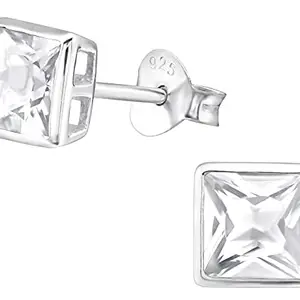 Via Mazzini 92.5-925 Sterling Silver Crystal 5mm Square Stud Earrings for Men And Women Pure Silver (ER0256)