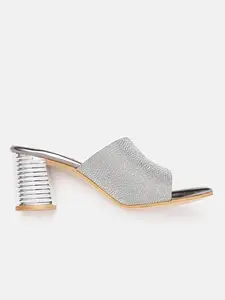 ELLE Women's Silver-Toned Block Heel Sandals