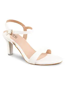 Shuz Touch Women Girls Stylish Kitten Heel Sandals - White