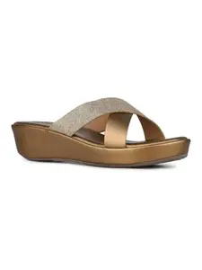 Inc.5 Womens Golden Party Wear Solid Round Toe Wedge Heel Sandals