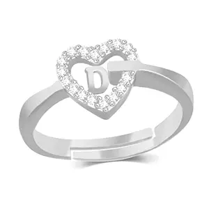 Kanak Jewels Valentine gift Jewellery Stylish Heart Shape Golden Proposal i love you Name Alphabet Letter Initial D Rings for girls women girlfriend Men Boys Couples American diamond Crystal Silver Plated Ring Set