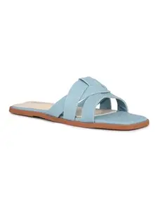 Inc.5 Womens Blue Casual Striped Open Toe Flat Slip-On Sandals