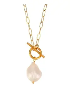 V FASHION JEWELLERY Irregular Baroque Pearl Necklace with OT Buckle For Women And Girls -Gold