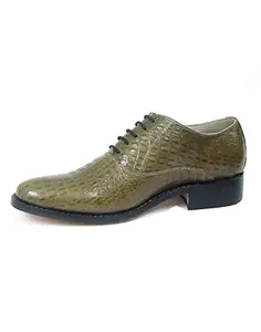 ASM Handmade Goodyear Welted Croco Print Leather DerMen Size Shoes with Argentina Leather Sole, Fully Leather Lining, Leather Insole and Memory Foam Cushioning for Men Men Size 11 Olive Green