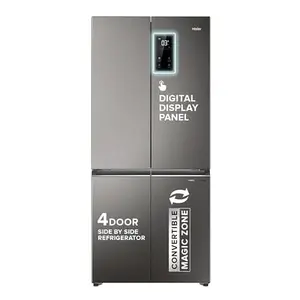 Haier 520L 3 Star Lumiere French Door 4-Door Side by Side Frost Free Refrigerator | Convertible Magic Zone | Inverter | Digital Display Panel | Deo Fresh Technology (HRB-600IS, Inox Steel)