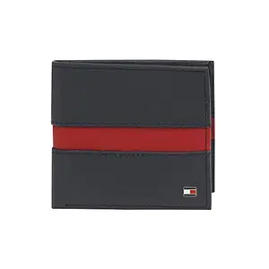 Tommy Hilfiger Piho Leather Global Coin Wallet for Men - Navy & Red, 4 Card Slots