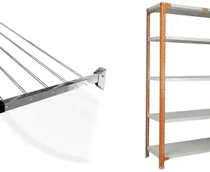 CONCEPT & SOLUTIONS 5 Pipes x 5 Feet -Foldable Wall Mounted Cloth Dryer/Clothes Stand (6 Pipes, 2 feet) and CRC Sheet 5 Shelf Multipurpose Slotted Angle Rack, 60 x 36 x 12 Inch, 22 Gauge (Grey) Combo Pack|CS-518