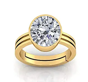JAGDAMBA GEMS 14.25 Ratti 13.26 Carat Natural Certified White Cubic Zircon/Cubic Diamond Gemstone Gold Plated Adjustable Ring for Men's and Women's