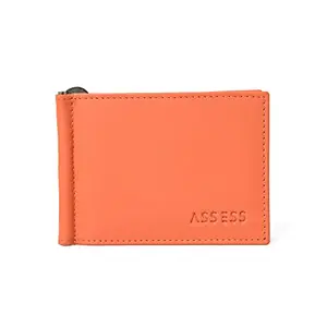 ASSESS Anti-Theft Leather RFID Protected & Minimalist Money Clip Slim Unisex Bifold Wallet with Card Holder Slots for Men & Women with Gift Box Colour- Orange