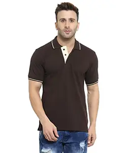 Scott International Men's Regular Fit Half Sleeve Organic Cotton Polo T-Shirt (SS20-SP21-XXL_Coffee Brown with White_XX-Large)