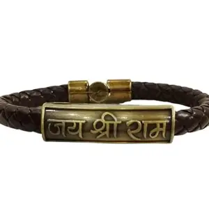 ESHIP Stylish Wrap Bracelet for Men | Jai Shri Ram Embossed Leather Bracelet for Men – Spiritual & Stylish Wristband with Antique Metal Plate |