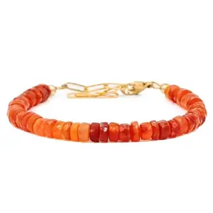 RRJEWELZ Carnelian Bracelet for Men & Women – 4-4.5mm Rondelle Faceted Orange Beads – 7 inch adjustable with Gold Plated Clasp – Healing, Fashion, Gift, Spiritual, Yoga|LCBR_RR_01799