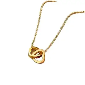Double Heart Interlocked Pendant Necklace for Women – Korean Style Fashion Jewelry, Gold-Plated Chain, Dainty Layering Necklace, Romantic Gift for Her, Minimalist Everyday Accessory
