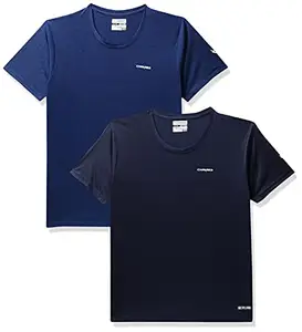 Charged Brisk-002 Melange Round Neck Sports T-Shirt Indigo Size 2Xl And Charged Play-005 Interlock Knit Geomatric Emboss Round Neck Sports T-Shirt Navy Size 2Xl