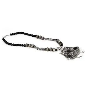 Shashwani Tibetam Silver and Black Acrylic Beads Necklace-PID28887
