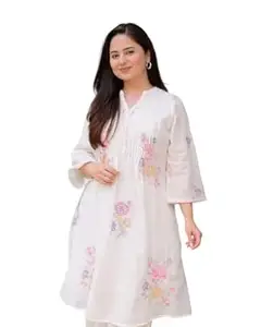 Gulmohar Enterprises Women's Cotton Embroidery A-Line Kurti with Pant Set