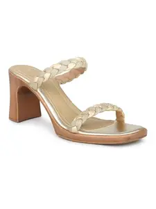 INC.5 Women Gold Textured Open Toe Block Heels