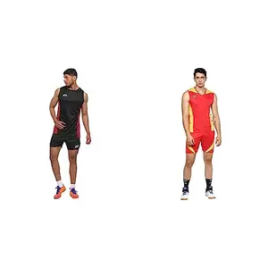 Nivia Zion Track and Field Jersey Set (Black/Red, L) Flash Volleyball Jersey Set for Men (Medium, Red/Golden Yellow)
