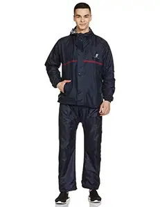 Amazon Brand - Symactive Premium Reversible Raincoat with Waterproof Pant, Adjustable Hood & Carry Bag (Unisex, Blue, L)